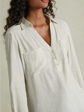Loft Light Beige Long Sleeve Button Henley Blouse